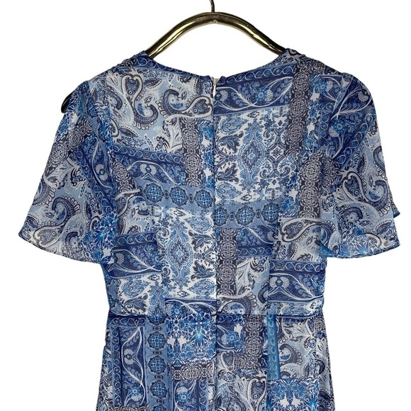 LULUS WINGS OF LOVE PAISLEY HANDKERCHIEF V-NECK SLIT SHORT SLEEVE MAXI DRESS - Picture 8 of 16